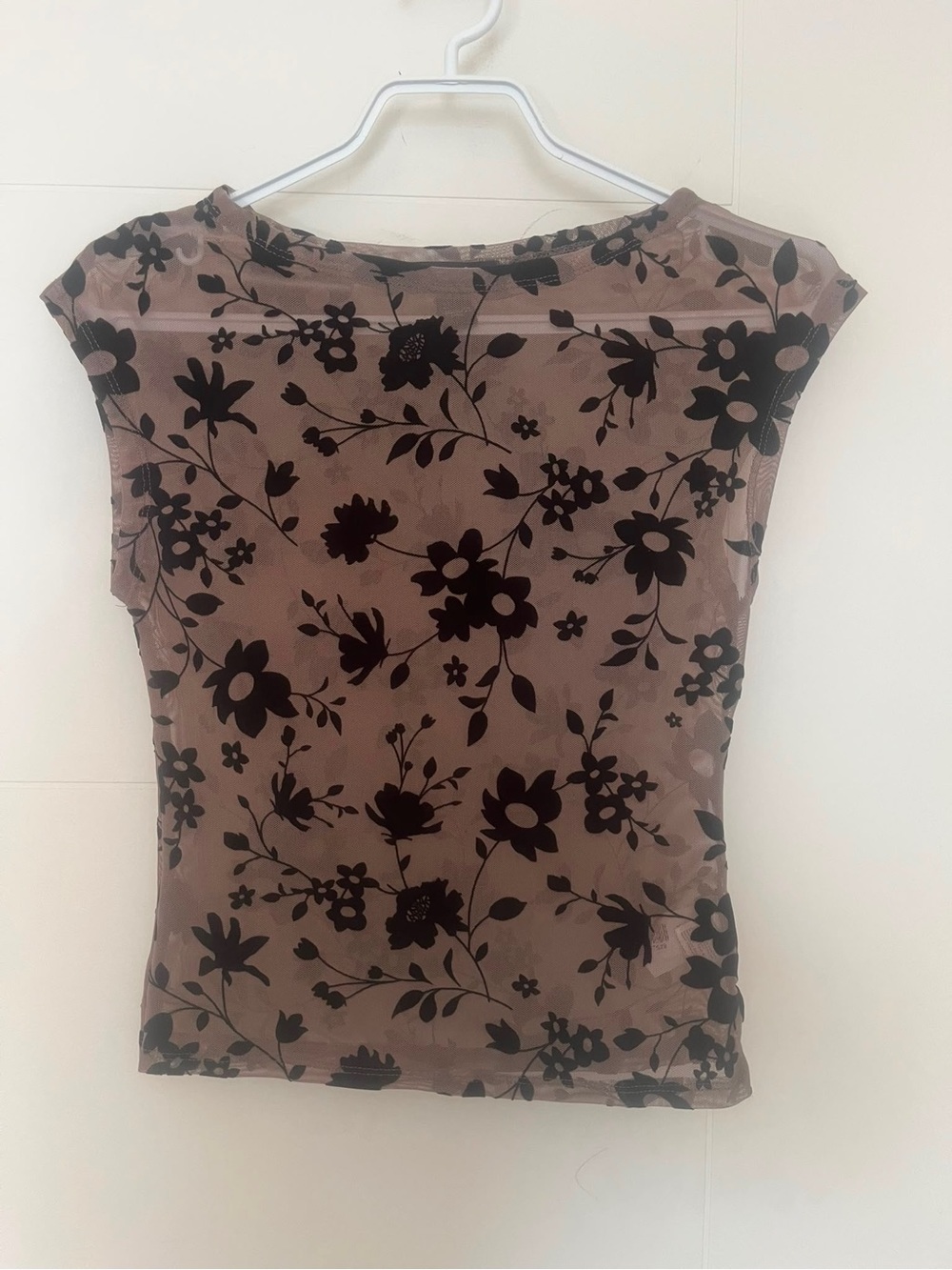 Mesh Floral Cap-Sleeve Top